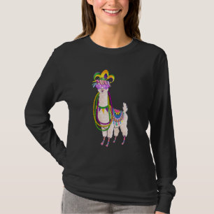 Camiseta Miçanga E Máscara Mardi Gras Llama Para Homens Mul