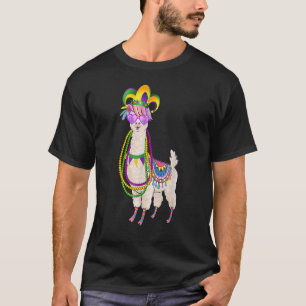 Camiseta Miçanga E Máscara Mardi Gras Llama Para Homens Mul