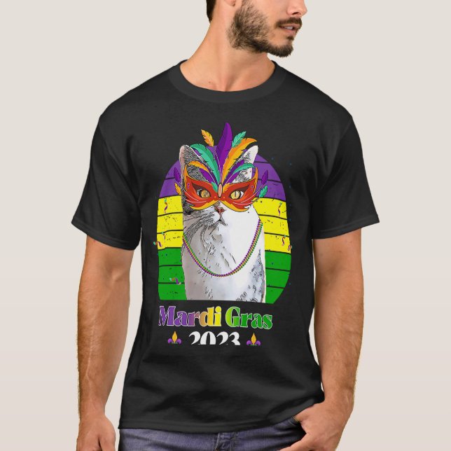 Camiseta Miçangas de Máscara de Gata do Partido Mardi Gras  (Frente)