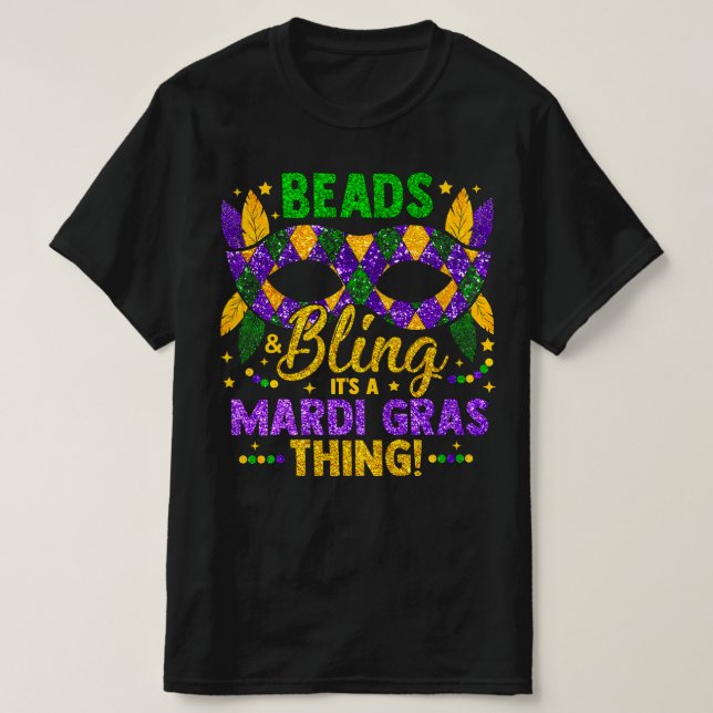 Camiseta Miçangas e Bling É um Carnaval do Mardi Gras. (Frente do Design)