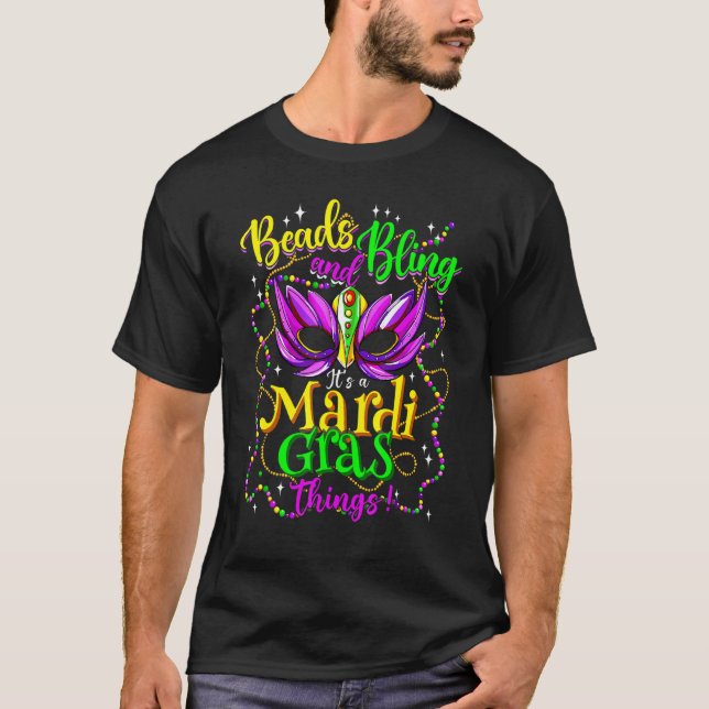 Camiseta Miçangas E Bling Mardi Gras Coisas Engraçadas Másc (Frente)