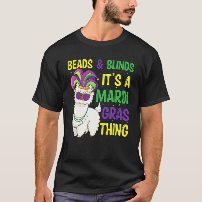 Camiseta Miçangas E Máscara Mardi Gras Llama Alpaca Para Ho (Frente)