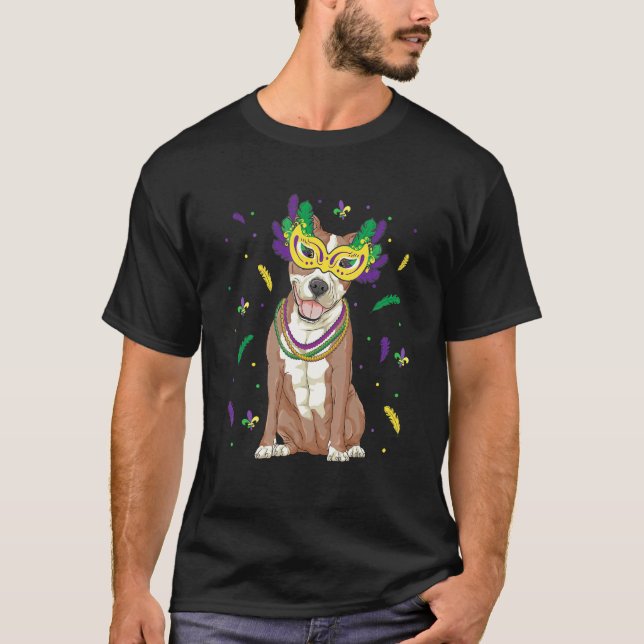 Camiseta Miçangas & Máscara Pitbull Carnaval de Mardi Gras  (Frente)
