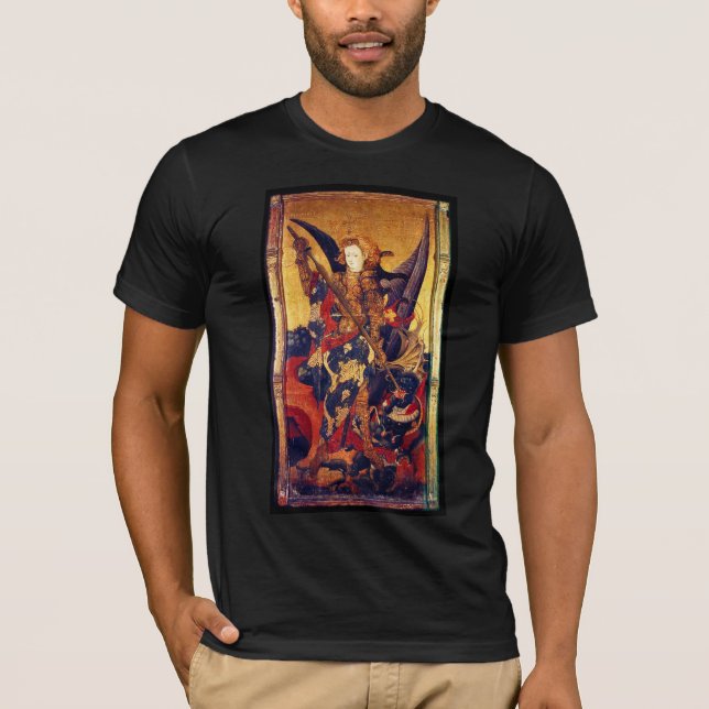 Camiseta Michael Vanquishing Devil como Cavaleiro Medieval (Frente)