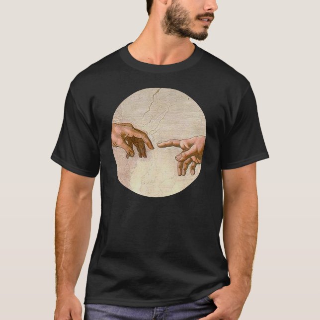 Camiseta Michelangelo Criação Adam Deus Arte (Frente)