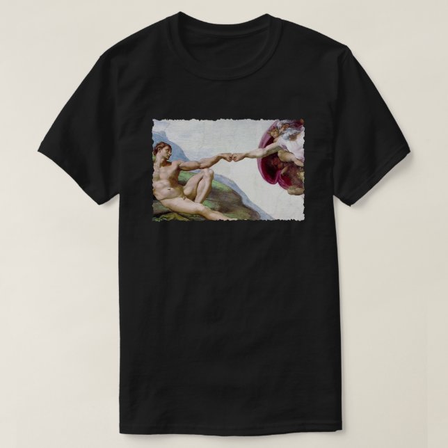 Camiseta Michelangelo: Criação Do Homem - Deus Adão Pé-Pé (Frente do Design)