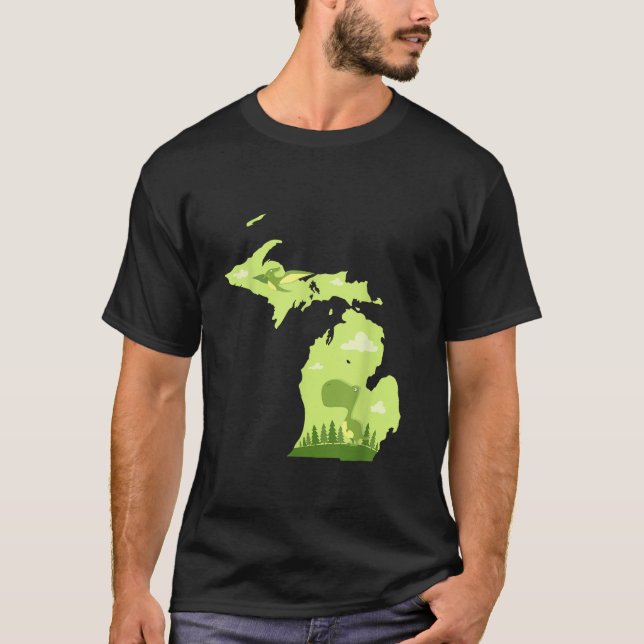Camiseta Michigan Cute T rex Dinossaur States Kids Gift (Frente)