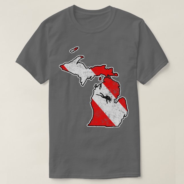 Camiseta Michigan Dive Flag Scuba Dividindo Estado Mapa Div (Frente do Design)