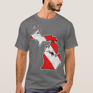 Camiseta Michigan Dive Flag Scuba Dividindo Estado Mapa Div