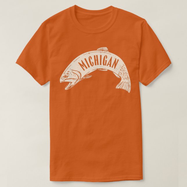 Camiseta Michigan Fish Wordmark (Tan) (Frente do Design)