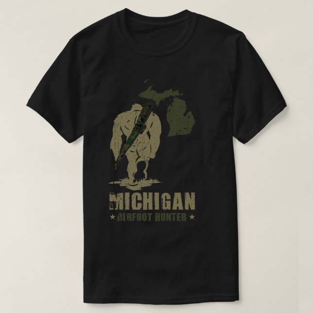 Camiseta Michigan Hunter Funny Sasquatch (Frente do Design)