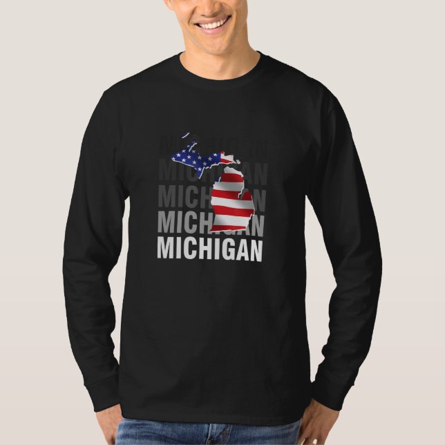 Camiseta Michigan Map USA Flag (Frente)