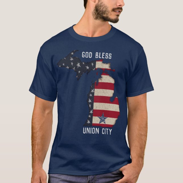 CAMISETA MICHIGAN PATRIÓTICO AMERICANO | SUA CIDADE (Frente)