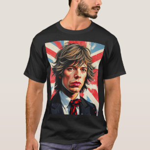 Camiseta Mick Jagger Rolling Stones em frente a um Union Ja