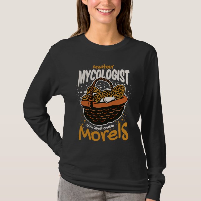Camiseta Mícologista amador com cogumelo-do-morango questio (Frente)