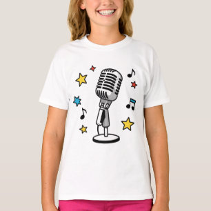 Camiseta Microfone Antigo Notas Musicais Design Retro de Ca