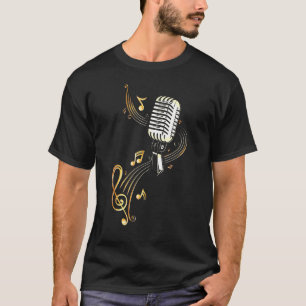 Camiseta Microfone De Música Retroativa Com Notas Musicais 