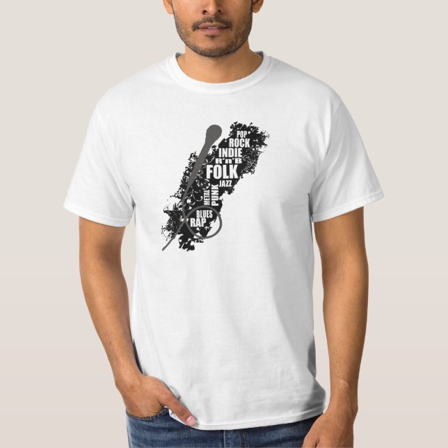 Camiseta Microfone e estilos musicais T-Shirt (Frente)