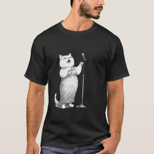 Camiseta Microfone Gato Cantando Estrela do Palco Diversão