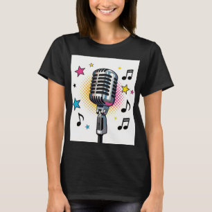 Camiseta Microfone pop com estrelas coloridas e notas music