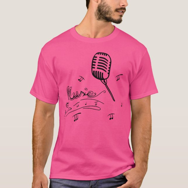 Camiseta Microfone Retro com Design de Notas Musicais amigo (Frente)
