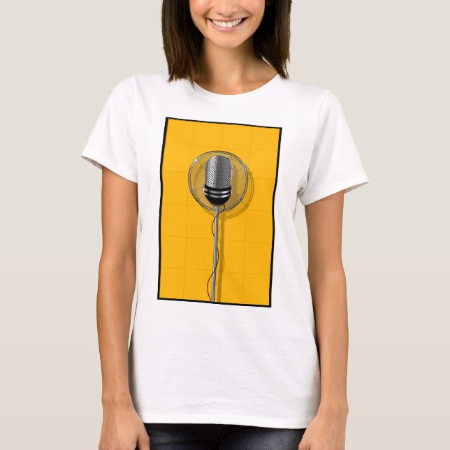 Camiseta Microfone Retrô em Amarelo Ousado (Frente)