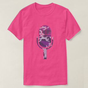 Camiseta Microfone Vintage com Padrão Camuflado PurpleBerry