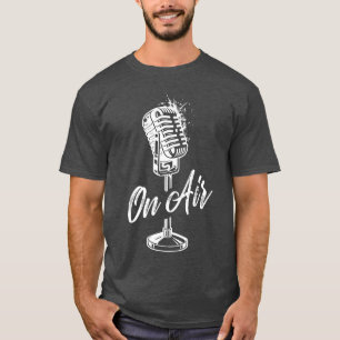 Camiseta Microfone Vintage No Ar Para Família De Rádio Podc