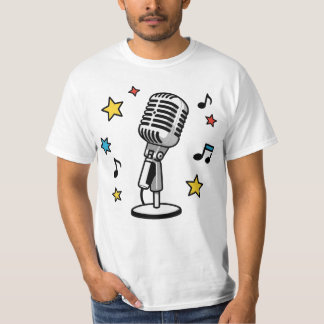 Camiseta Microfone Vintage Notas Musicais Design Retrô de C