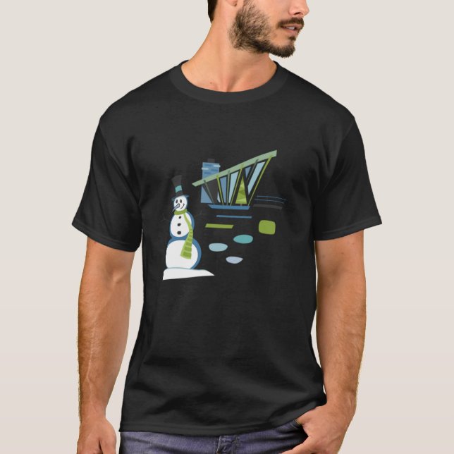 Camiseta Mid Century Christmas House and Snowman  (Frente)