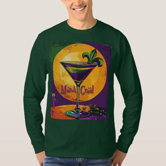 Camiseta Mid Century Mardi Gras Sunset Fleur De Lis Martini (Frente)