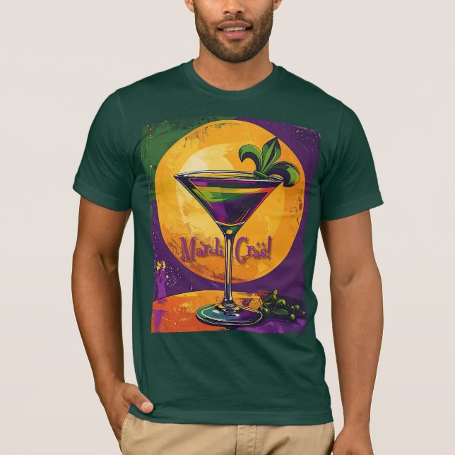 Camiseta Mid Century Mardi Gras Sunset Fleur De Lis Martini (Frente)