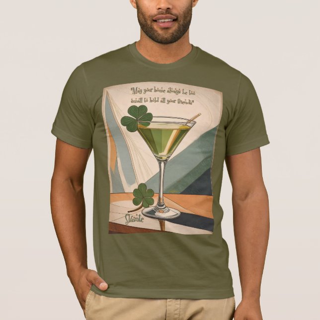 Camiseta Mid Century Modern Art Shamrock Martini Sláinte!  (Frente)