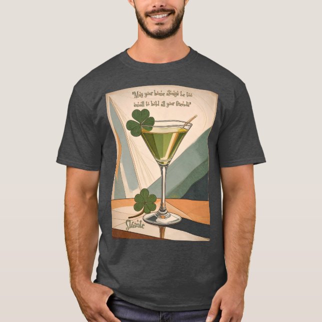 Camiseta Mid Century Modern Art Shamrock Martini Sláinte!  (Frente)