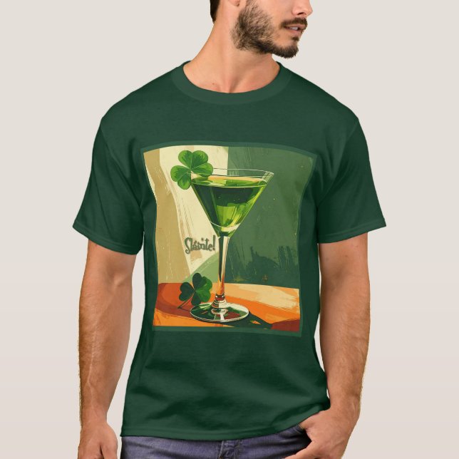 Camiseta Mid Century Modern Shamrock Martini Sláinte!  (Frente)