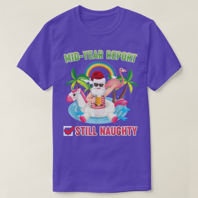 Camiseta Mid Year Report Still Naughty Santa Riding Unicorn (Frente do Design)