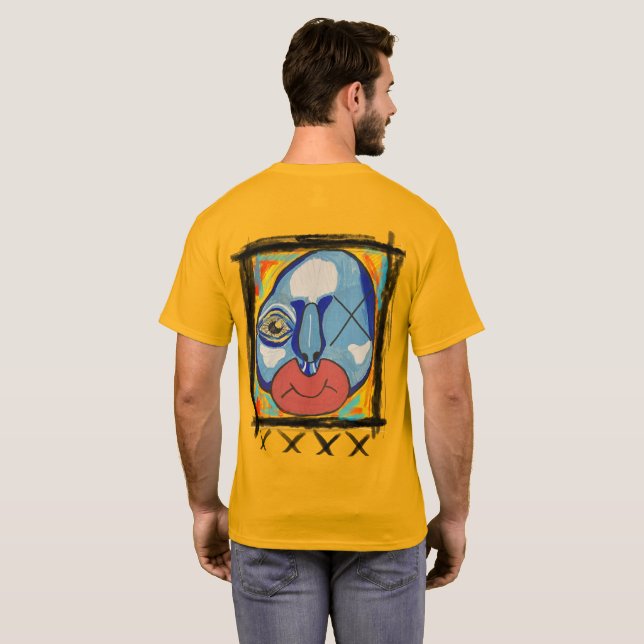 Camiseta Mídia mista de Cara azul (Parte Traseira Completa)
