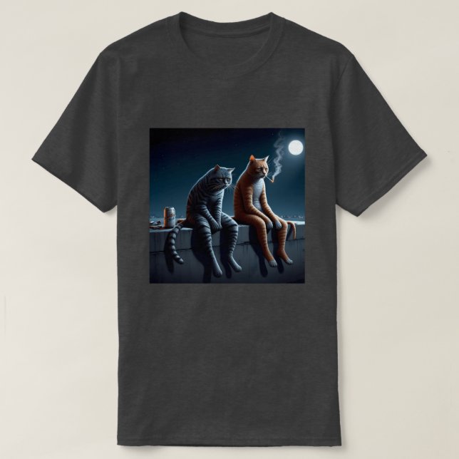 Camiseta Midnight Smoking Cats Meme Art Funny Mood T-Shirts (Frente do Design)
