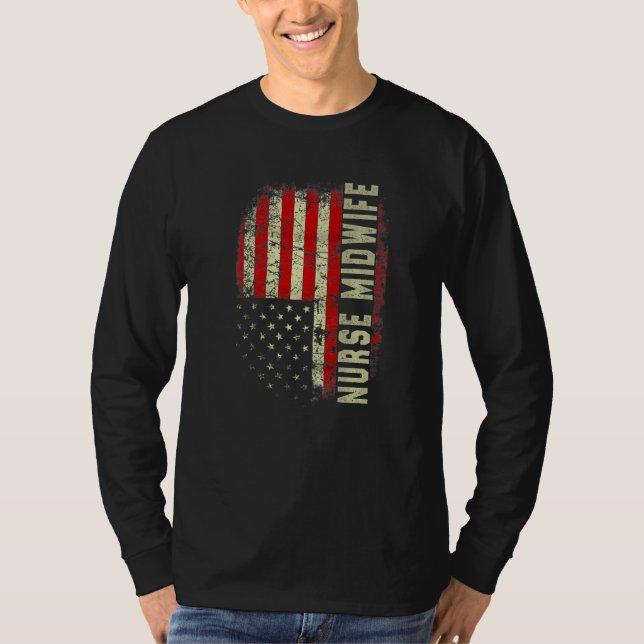 Camiseta Midwife Nurse 4th Of July US Flag Patriotic Nurse  (Frente)