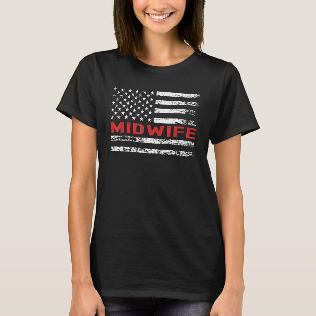 Camiseta Midwife USA Flag Profession Retro Job Title (Frente)