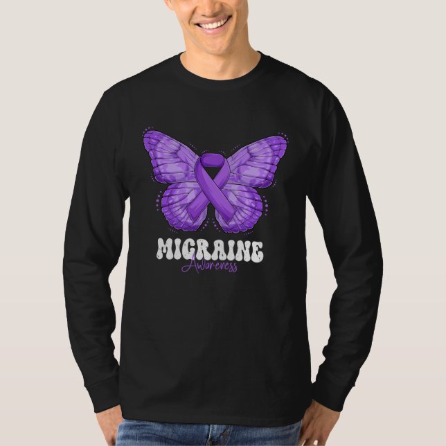 Camiseta Migraine Awareness Month Purple Ribbon Butterfly (Frente)