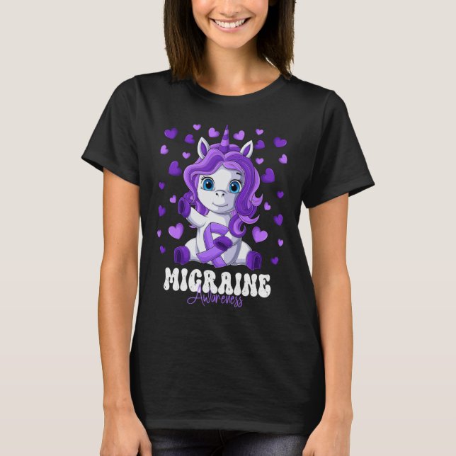 Camiseta Migraine Awareness Month Purple Ribbon Unicorn (Frente)