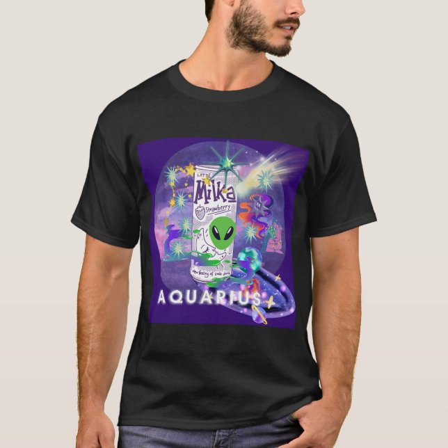 Camiseta Mikitiez aquarius galáxia verão brilhar cerveja (Frente)