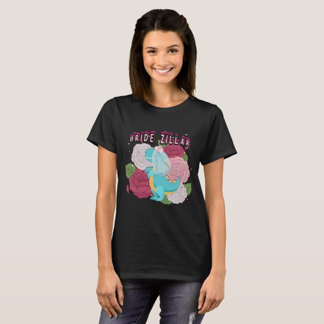 Camiseta Mikitiez dinossaur noiva do esquadrão de casamento (Frente Completa)