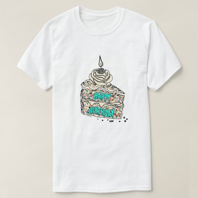 Camiseta Mikitiez HappyBirthday cakeseason sprinkle balão (Frente do Design)