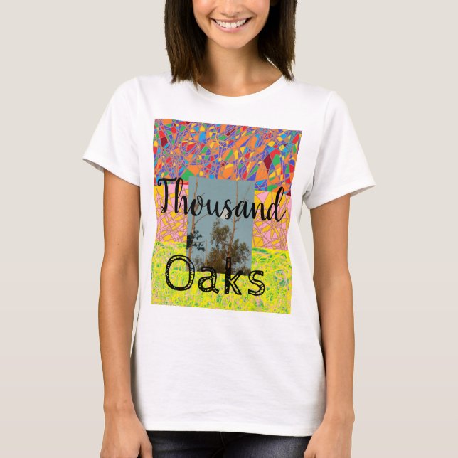 Camiseta Mil Oaks com abstrato art e eucalipto e bi (Frente)