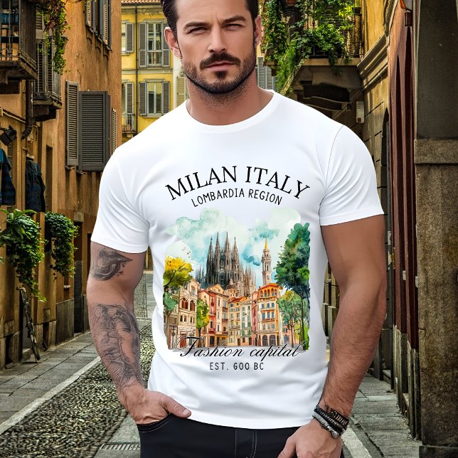 Camiseta Milan Italy Lombardia Region Watercolor Landscape (Criador carregado)