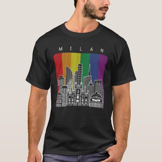 Camiseta Milão Itália Orgulho gay Rainbow Flag (Frente)