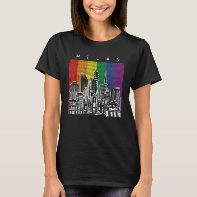 Camiseta Milão Itália Orgulho gay Rainbow Flag (Frente)