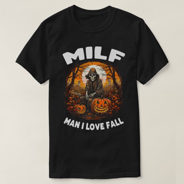 Camiseta MILF Man I Love Quall Skeleton Pumpkin Halloween P (Frente do Design)